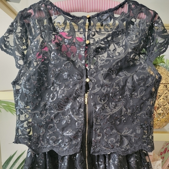 Bebe Black Sequin Two Piece Spaghetti Strap Christmas Dress Womens Size S/P - Picture 12 of 14